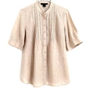 Style & Co. Shirt Tan 100% Linen Tuxedo Bib